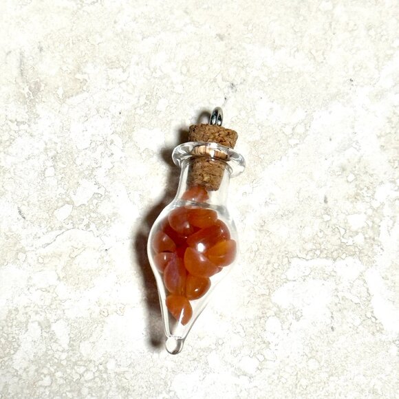 2/$20, Small Glass Bottle Pendant w/ Tiny Genuine Peachy Moonstone Cabochons - Picture 1 of 7